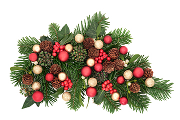 Image showing Christmas Festive Spray with Baubles and Flora