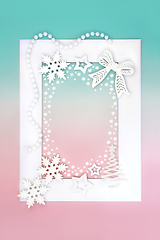 Image showing Christmas Tree and White Bauble Ornaments Background Border