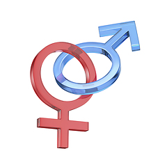 Image showing Glass red female and blue male gender signs