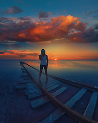 Image showing Beauty sunset on salty lake