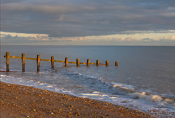 Image showing English Channel at Sunset with Groyne