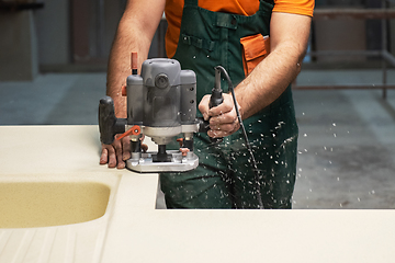 Image showing Stone sink furniture production