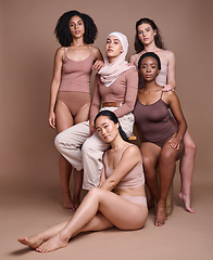 Image showing Beauty, body and diversity with women in portrait, skin and skincare with wellness and self care, different and inclusion. Pride, empowerment and marketing with natural and cosmetics with glow.