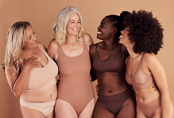 Image showing Body, different and diversity with underwear, women with fitness and beauty, equality and inclusivity with body positive and empowerment. Happy, age and wellness with motivation, health and skin.