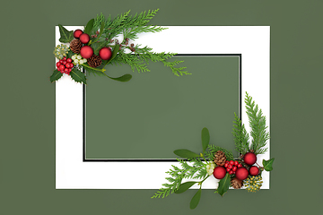 Image showing Christmas Background Frame with Winter Holly and Fauna