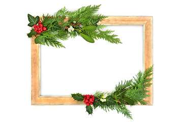 Image showing Christmas Traditional Winter Greenery Background Frame