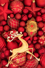 Image showing Christmas Reindeer and Tree Bauble Abstract Background 