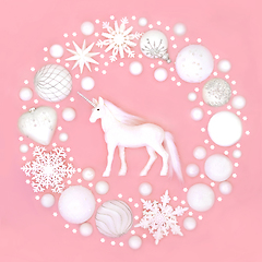 Image showing Christmas Unicorn Snowflake and White Bauble Wreath  