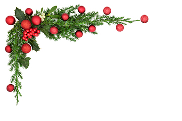 Image showing Christmas Minimal Background Frame with Red Decorations and Flor