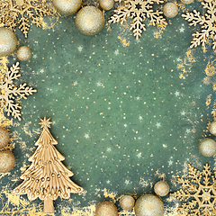 Image showing Christmas Tree and Gold Bauble Decorative Background Border