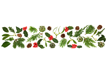 Image showing Traditional Christmas Winter Greenery Banner