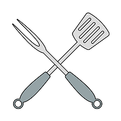 Image showing Crossed Frying Spatula And Fork Icon