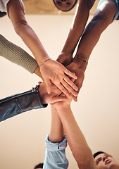 Image showing Hands, business people and partnership for team, collaboration and agreement. Diversity, stack and teamwork for group project, support and solidarity for team building, motivation and community trust