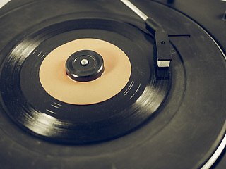 Image showing Vintage looking Vinyl record on turntable