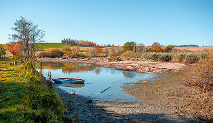 Image showing The cool autumn morning at the pond