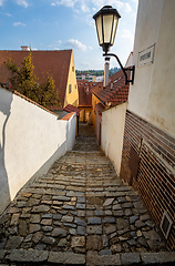 Image showing Narrow street in jewish quarter. Trebic, Czech Republic