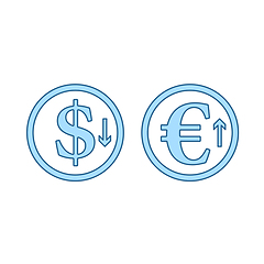 Image showing Falling Dollar And Growth Up Euro Coins Icon