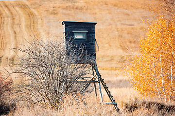 Image showing Wooden Hunters High Seat, hunting tower