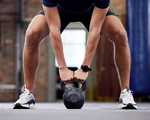Image showing Kettlebell, gym fitness and man hands doing bodybuilder, wellness and strong training for arms. Workout, exercise and power lift of athlete doing sports with muscle and bodybuilding for health goals