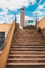 Image showing stairs to museum of Christianity in Church of Our Lady St. Mary of Zion, the most sacred place for all Orthodox Ethiopians in Axum, Ethiopia.