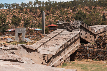 Image showing Famous ancient obelisks in city Aksum, Ethiopia