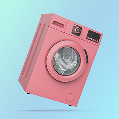 Image showing Pink washing machine on blue background
