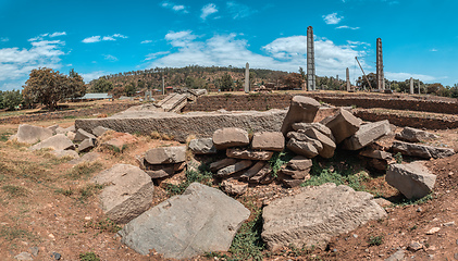 Image showing Famous ancient obelisks in city Aksum, Ethiopia