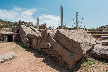 Image showing Famous ancient obelisks in city Aksum, Ethiopia