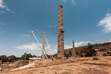Image showing Famous ancient obelisks in city Aksum, Ethiopia