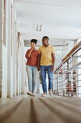 Image showing Black couple, home inspection or renovation project in future development, family home or vision. Couple, house flipping or diy for old building, construction or investment for living in New Orleans