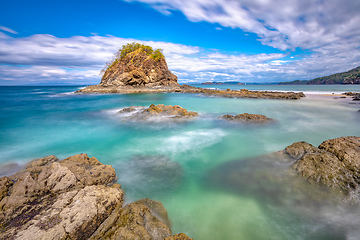 Image showing Long exposure, pacific ocean waves on rock in Playa Ocotal, El Coco Costa Rica