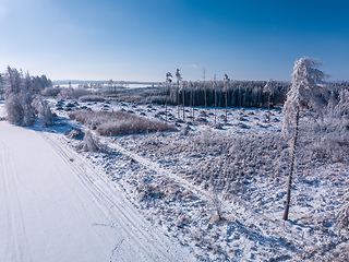 Image showing Aerial view of winter highland landscape