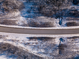 Image showing Aerial view of winter road, in sunny day