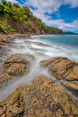 Image showing Long exposure, pacific ocean waves on rock in Playa Ocotal, El Coco Costa Rica