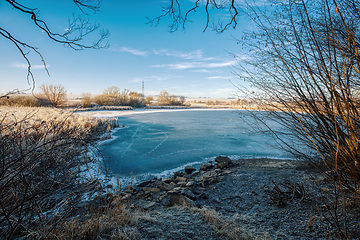 Image showing Beautiful winter rural landscape with pond