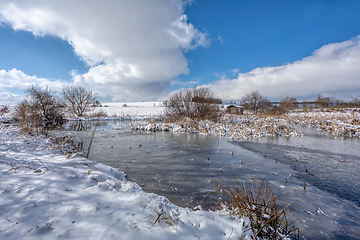 Image showing winter rural landscape with pond