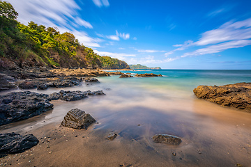 Image showing Long exposure, pacific ocean waves on rock in Playa Ocotal, El Coco Costa Rica