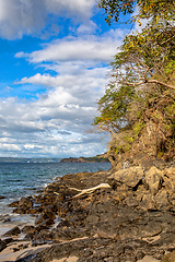 Image showing pacific ocean waves on rock in Playa Todo Aventura, El Coco Costa Rica