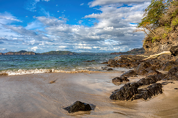 Image showing pacific ocean waves on rock in Playa Todo Aventura, El Coco Costa Rica