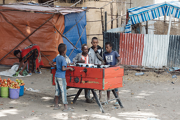 Image showing Unidentified boys play table football, Meto Aleka Ethiopia