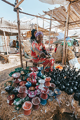 Image showing Woman at the market selling teapots, Mojo Ethiopia