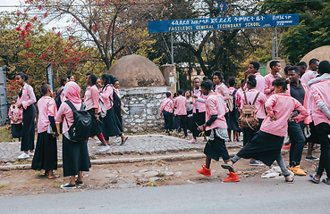 Image showing Ethiopian students behind secondary school in Gondar, Ethiopia