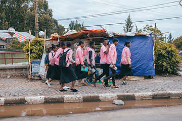 Image showing Ethiopian students behind secondary school in Gondar, Ethiopia