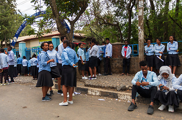 Image showing Ethiopian students behind secondary school in Gondar, Ethiopia