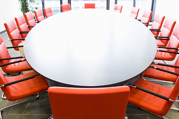 Image showing Conference room with red chairs