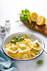 Image showing Ravioli with ricotta cheese and fresh basil