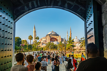 Image showing People behind Hagia Sophia or Ayasofya (Turkish), Istanbul, Turkey.