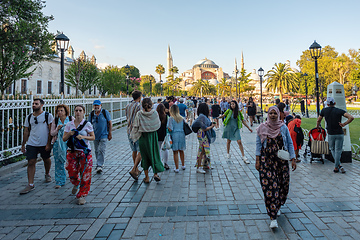 Image showing People behind Hagia Sophia or Ayasofya (Turkish), Istanbul, Turkey.