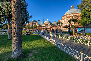 Image showing People behind Hagia Sophia or Ayasofya (Turkish), Istanbul, Turkey.