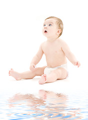 Image showing baby boy in diaper with toothbrush